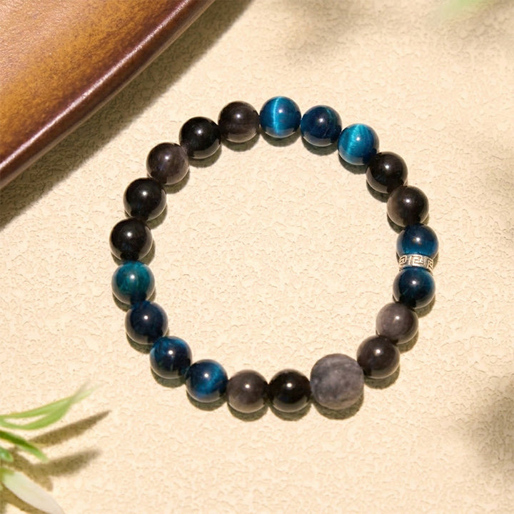 Buddha Stones Bracelet de couple positif en obsidienne œil de tigre bleu et reflet argenté - image 10