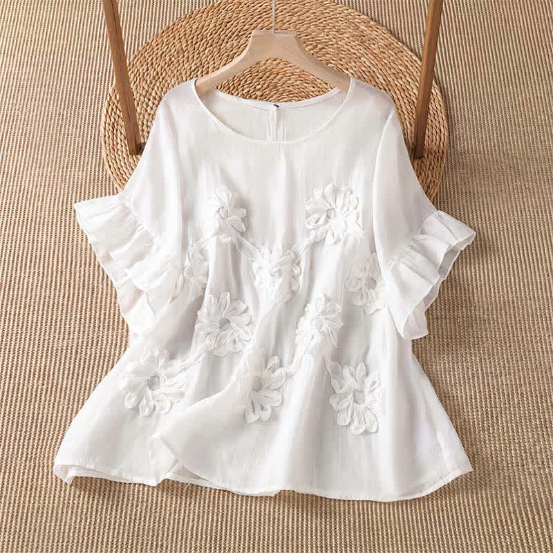 Buddha Stones T-shirts à manches courtes fleuris bohèmes décontractés pour femmes, été - Blanc - US14, UK/AU18, EU46 (2XL) - image 0