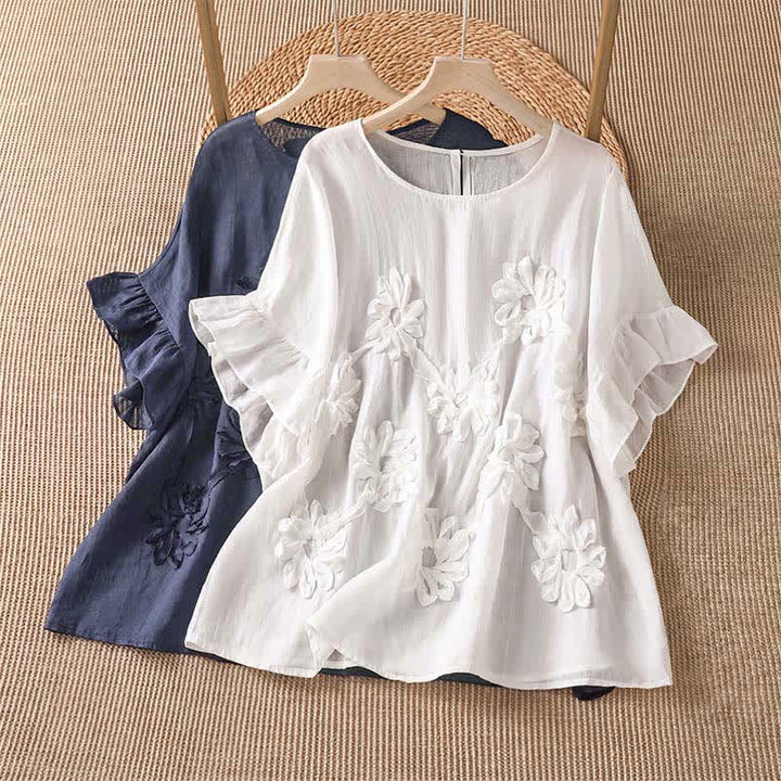 Buddha Stones T-shirts à manches courtes fleuris bohèmes décontractés pour femmes, été - image 13