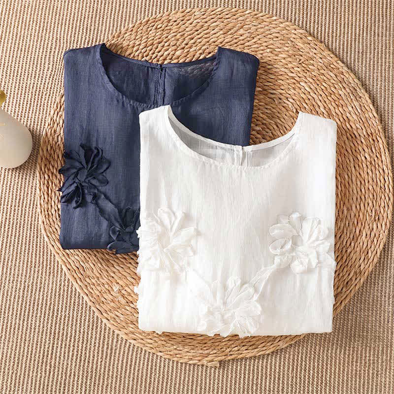 Buddha Stones T-shirts à manches courtes fleuris bohèmes décontractés pour femmes, été - image 14