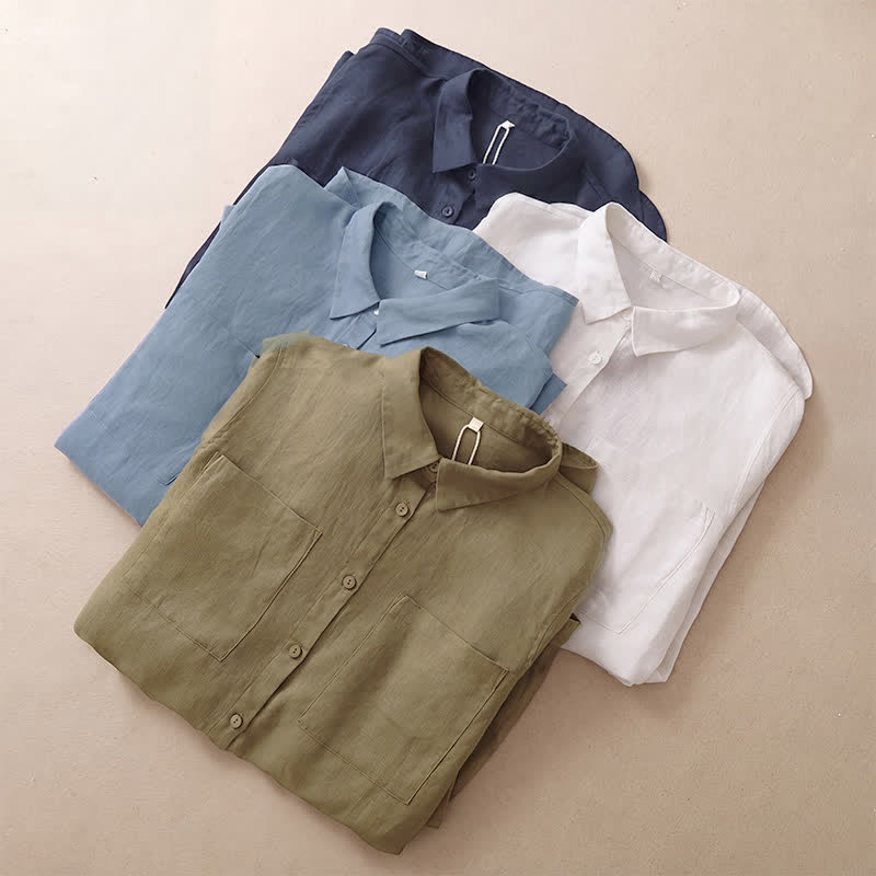 Buddha Stones Chemises à manches longues pour femmes, style minimaliste décontracté, boutonnées, avec poches plaquées, idéales pour le printemps et l'automne. - image 11