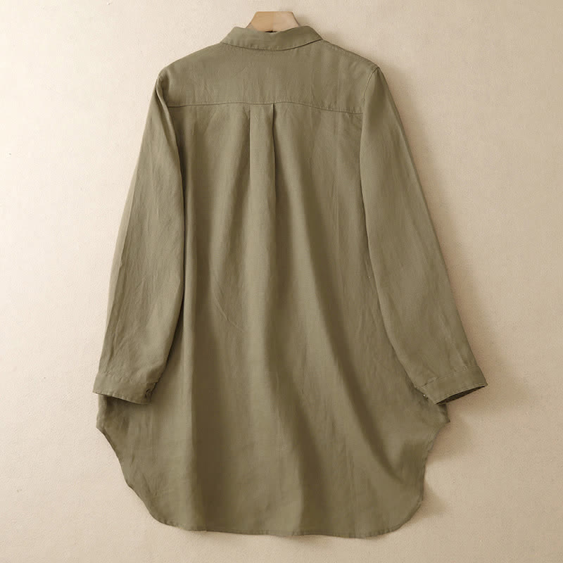 Buddha Stones Chemises à manches longues pour femmes, style minimaliste décontracté, boutonnées, avec poches plaquées, idéales pour le printemps et l'automne. - image 1