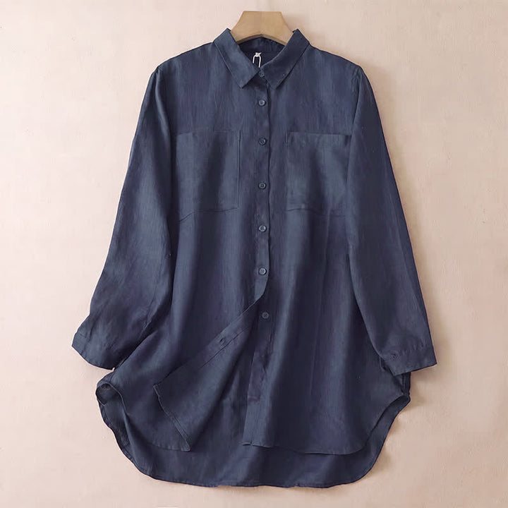 Buddha Stones Chemises à manches longues pour femmes, style minimaliste décontracté, boutonnées, avec poches plaquées, idéales pour le printemps et l'automne. - Bleu nuit - US8-10, UK/AU12-14, EU40-42 (2XL) - image 9