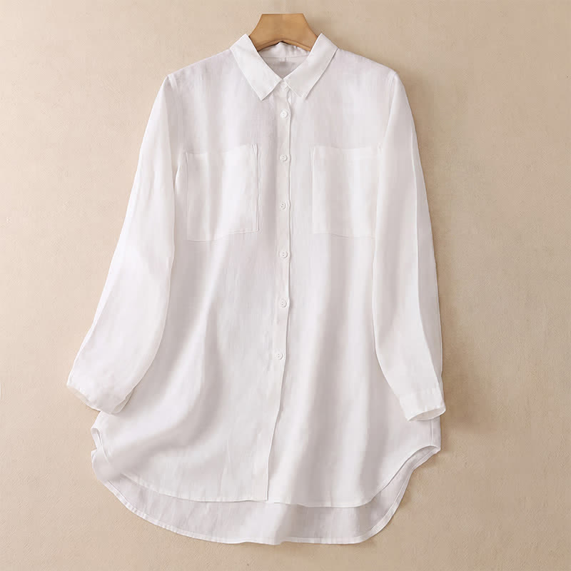 Buddha Stones Chemises à manches longues pour femmes, style minimaliste décontracté, boutonnées, avec poches plaquées, idéales pour le printemps et l'automne. - Blanc - US8-10, UK/AU12-14, EU40-42 (2XL) - image 10