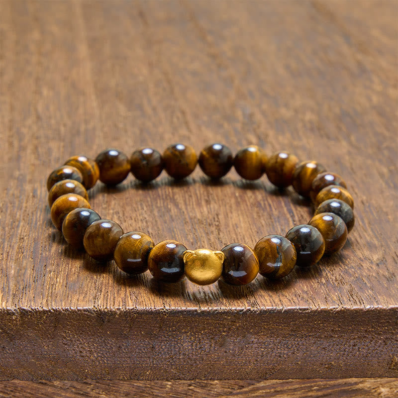 Buddha Stones Bracelet en cuivre résistant à tête de chat œil de tigre - Œil de tigre (Protection ♥ Courage) - image 0