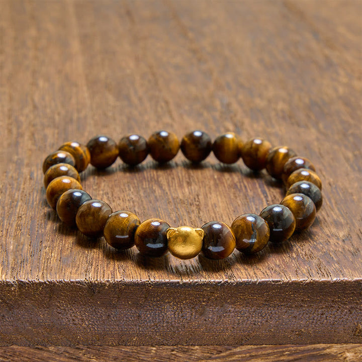 Buddha Stones Bracelet en cuivre résistant à tête de chat œil de tigre - Œil de tigre (Protection ♥ Courage) - image 0