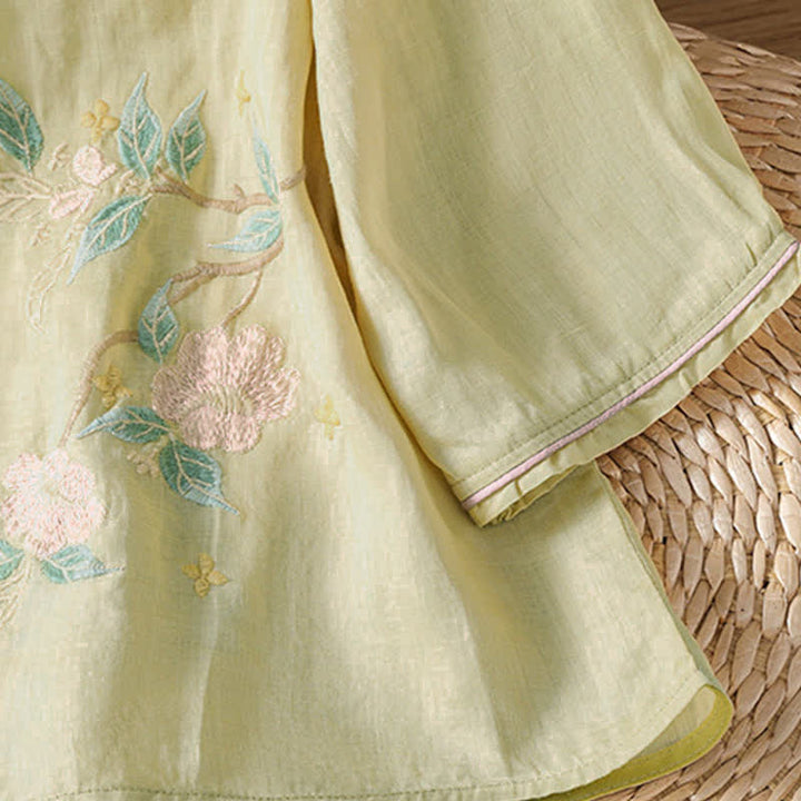 Buddha Stones Chemises à manches 3/4 pour femmes, style Tang, broderie florale vintage, style été - image 17