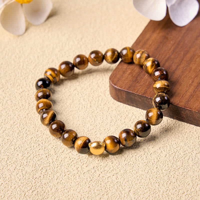 Buddha Stones Bracelet en cuivre résistant à tête de chat œil de tigre - image 4