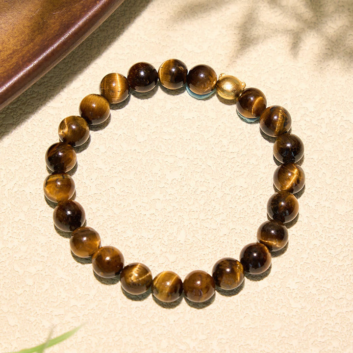 Buddha Stones Bracelet en cuivre résistant à tête de chat œil de tigre - image 3