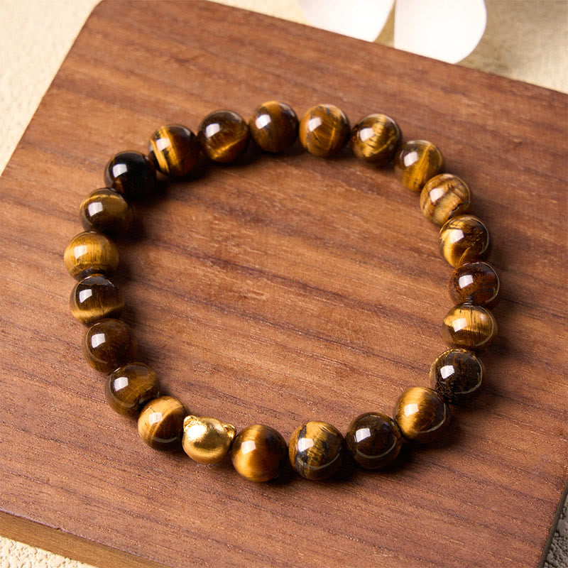 Buddha Stones Bracelet en cuivre résistant à tête de chat œil de tigre - image 2