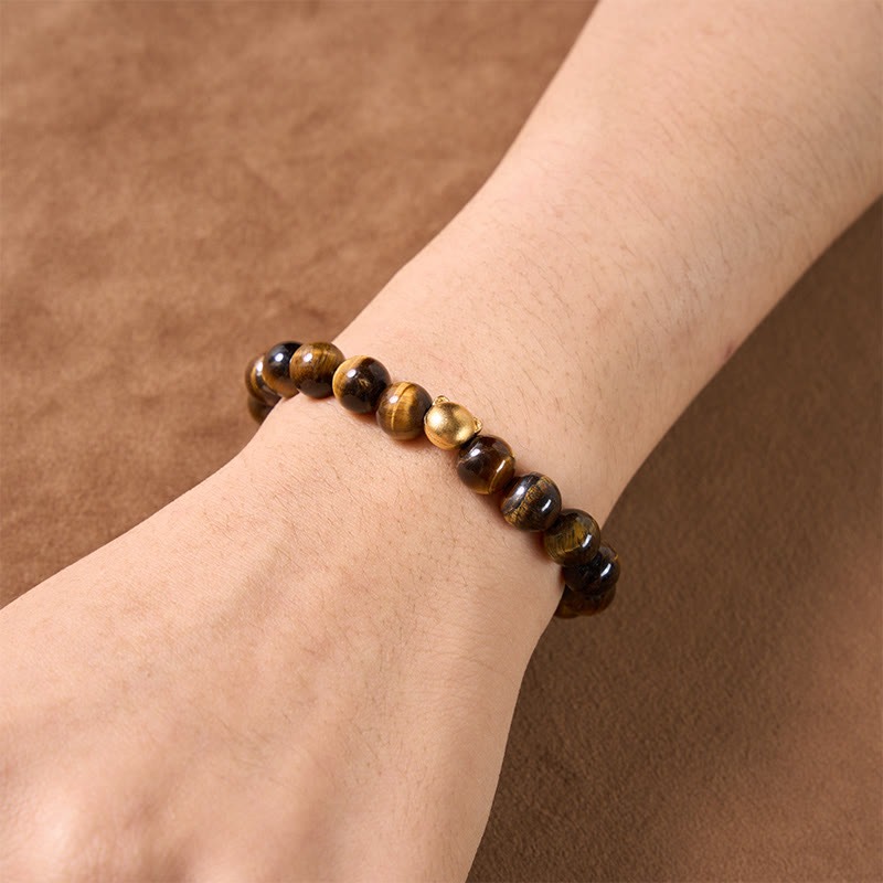 Buddha Stones Bracelet en cuivre résistant à tête de chat œil de tigre - image 8