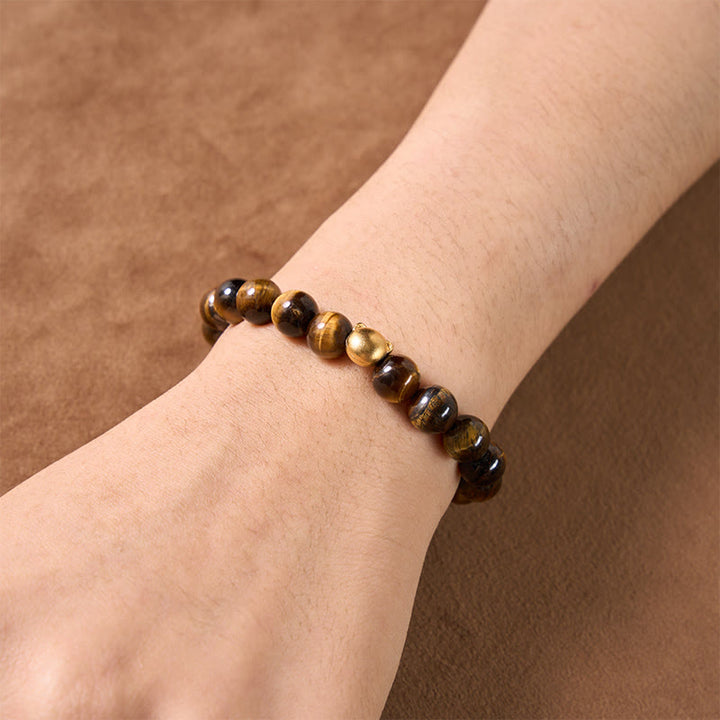 Buddha Stones Bracelet en cuivre résistant à tête de chat œil de tigre - image 8