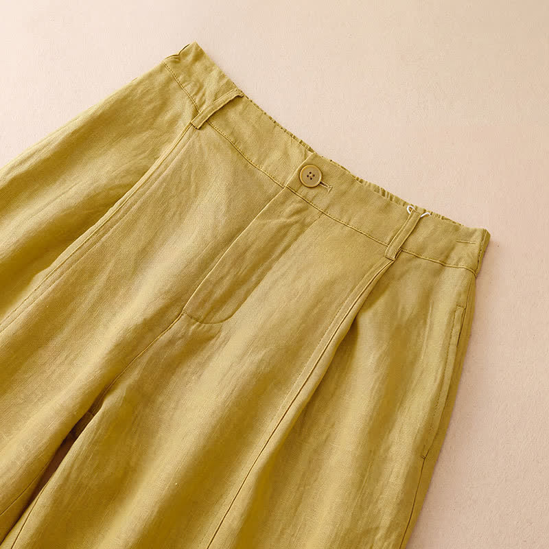 Buddha Stones Pantalon court à jambes larges et poches, style minimaliste décontracté printemps-été, couleur unie, fermeture éclair. - image 1