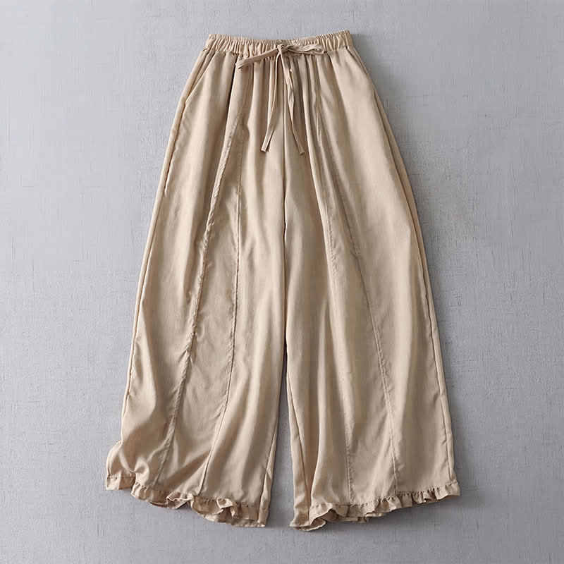 Buddha Stones Pantalon court à cordon de serrage, coupe minimaliste, style décontracté printemps-été, avec ourlet plissé et poches. - Tanné - US8-10, UK/AU12-14, EU40-42 (2XL) - image 0