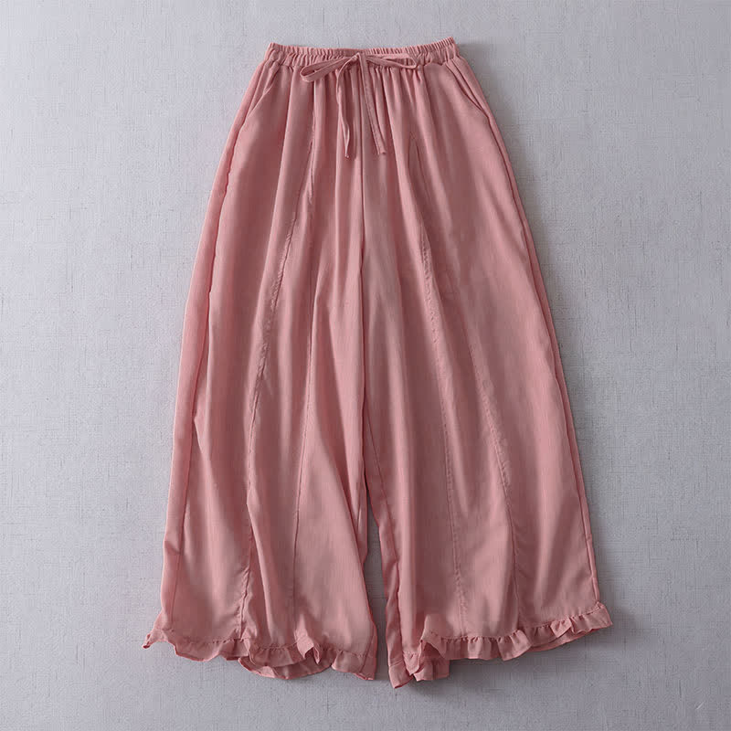 Buddha Stones Pantalon court à cordon de serrage, coupe minimaliste, style décontracté printemps-été, avec ourlet plissé et poches. - Rouge violet pâle - US8-10, UK/AU12-14, EU40-42 (2XL) - image 1