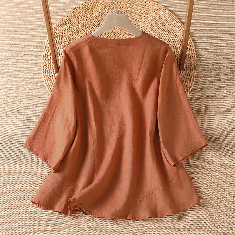 Buddha Stones Chemises d'été minimalistes décontractées à manches trois-quarts pour femmes - image 1