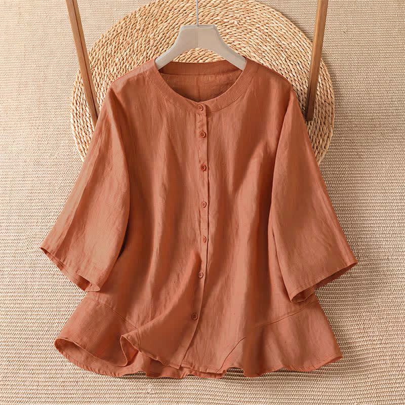 Buddha Stones Chemises d'été minimalistes décontractées à manches trois-quarts pour femmes - Pérou - US8-10, UK/AU12-14, EU40-42 (2XL) - image 0