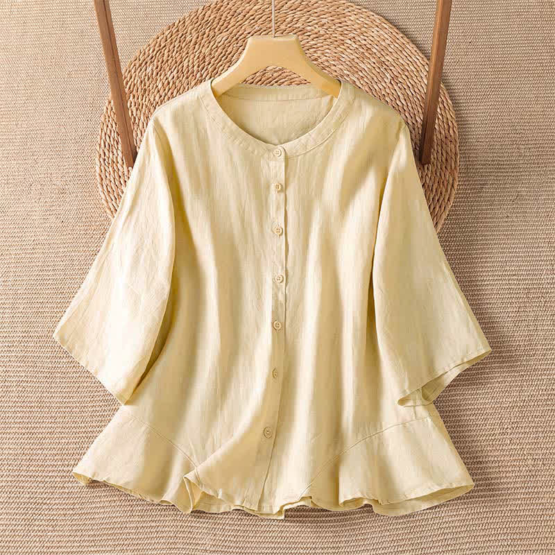 Buddha Stones Chemises d'été minimalistes décontractées à manches trois-quarts pour femmes - Beige - US8-10, UK/AU12-14, EU40-42 (2XL) - image 6