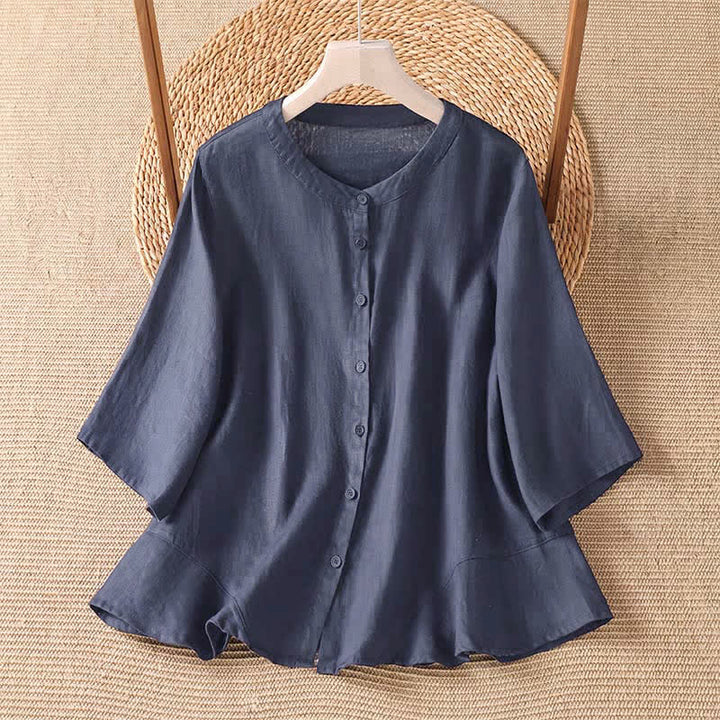 Buddha Stones Chemises d'été minimalistes décontractées à manches trois-quarts pour femmes - Bleu nuit - US8-10, UK/AU12-14, EU40-42 (2XL) - image 3