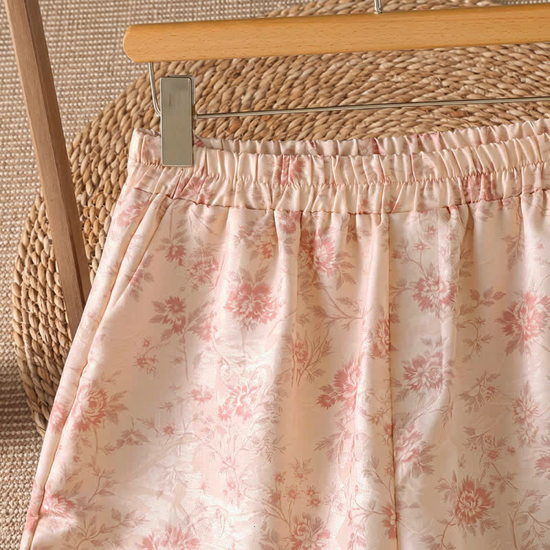 Buddha Stones Pantalon long rose à fleurs, style bohème décontracté, avec poches, idéal pour le printemps et l'été. - image 3