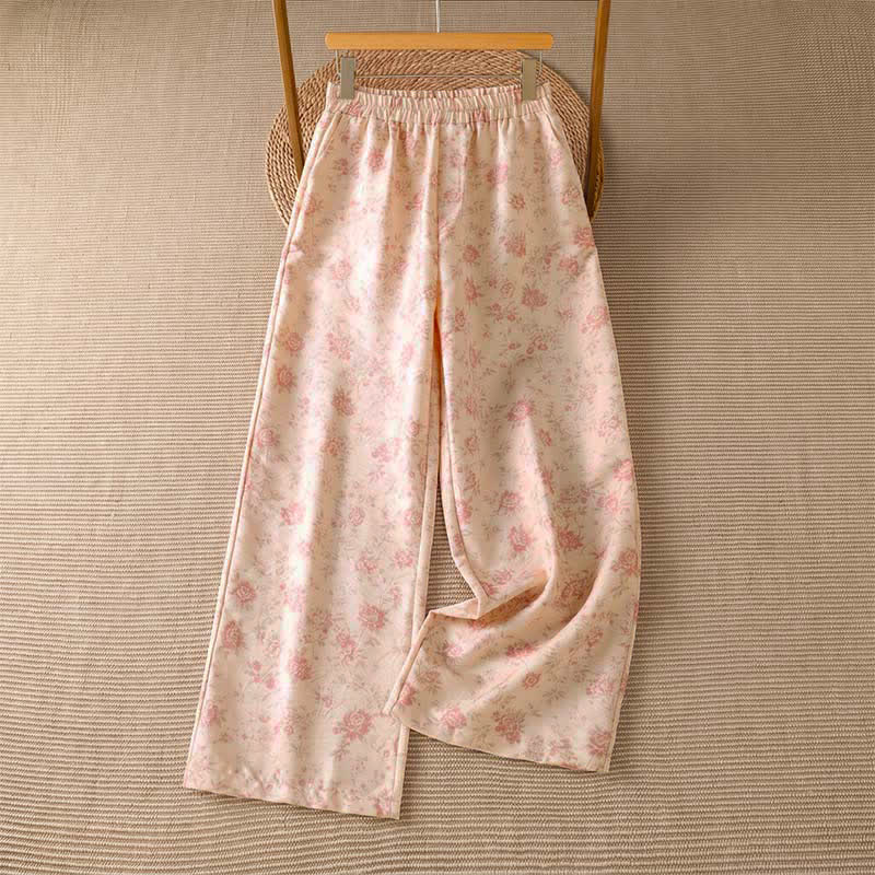 Buddha Stones Pantalon long rose à fleurs, style bohème décontracté, avec poches, idéal pour le printemps et l'été. - MistyRose - US8-10, UK/AU12-14, EU40-42 (2XL) - image 0