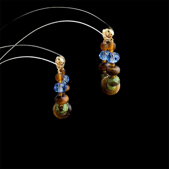 Buddha Stones Boucles d'oreilles Liuli en jaspe œil de tigre à taches bleues et perles de protection - image 4