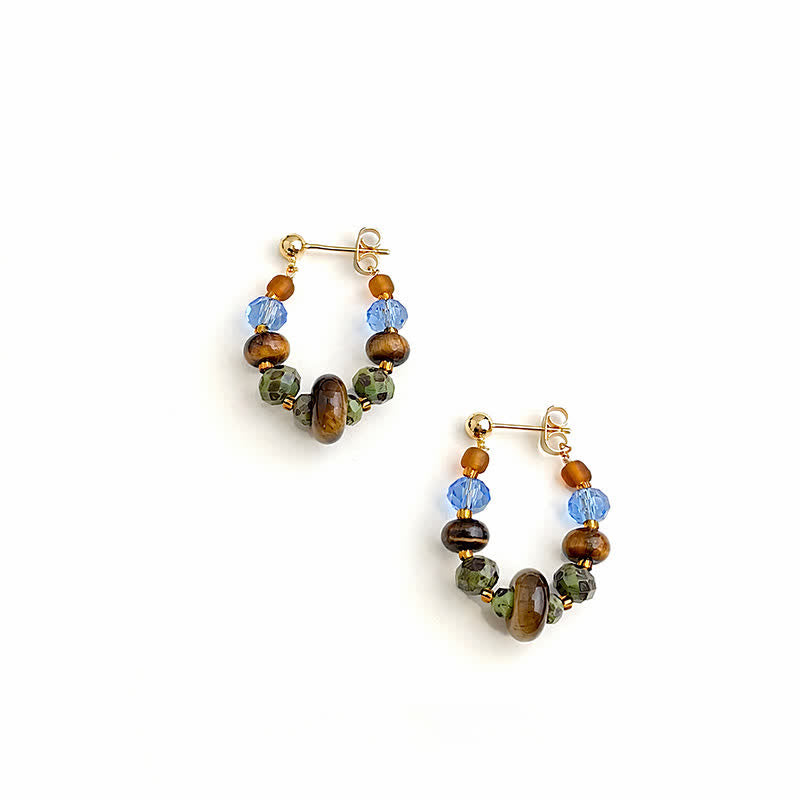 Buddha Stones Boucles d'oreilles Liuli en jaspe œil de tigre à taches bleues et perles de protection - image 1