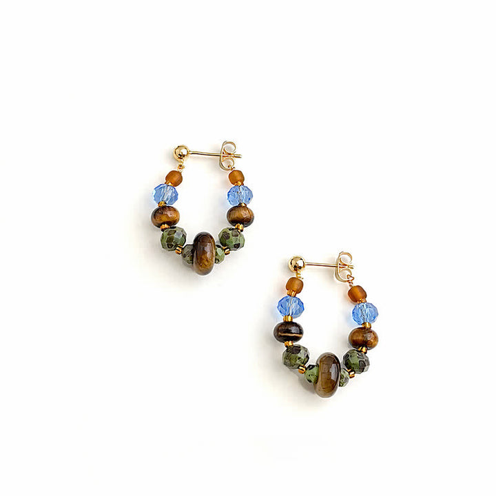Buddha Stones Boucles d'oreilles Liuli en jaspe œil de tigre à taches bleues et perles de protection - image 1