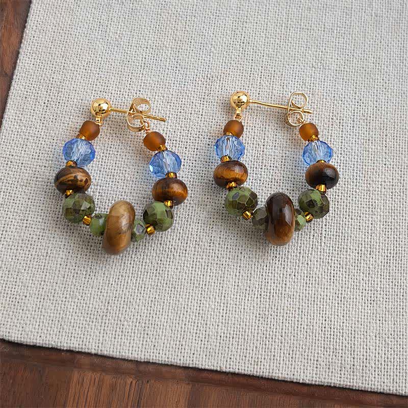 Buddha Stones Boucles d'oreilles Liuli en jaspe œil de tigre à taches bleues et perles de protection - image 2