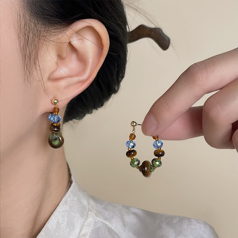 Buddha Stones Boucles d'oreilles Liuli en jaspe œil de tigre à taches bleues et perles de protection - image 7