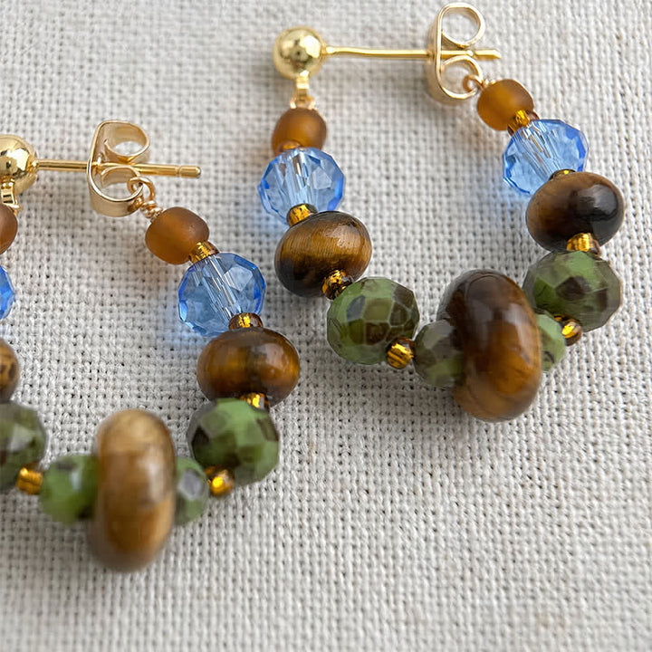 Buddha Stones Boucles d'oreilles Liuli en jaspe œil de tigre à taches bleues et perles de protection - image 3