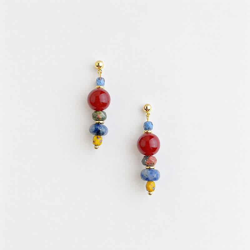 Buddha Stones Boucles d'oreilles pendantes Confiance en agate rouge, unakite et jaspe tacheté bleu - image 1