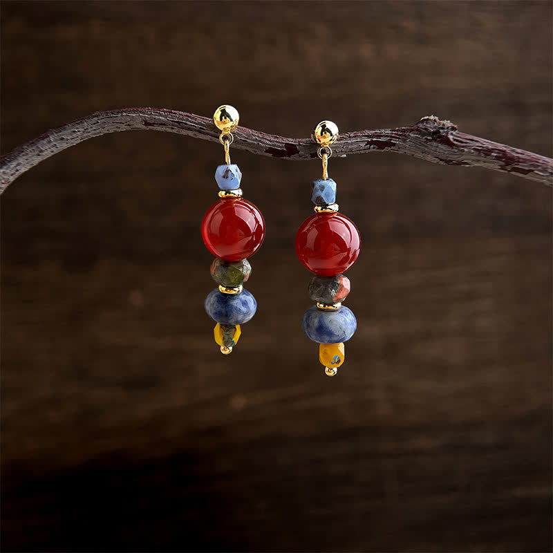 Buddha Stones Boucles d'oreilles pendantes Confiance en agate rouge, unakite et jaspe tacheté bleu - image 2