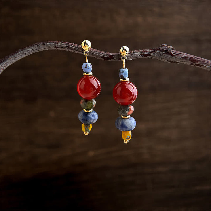 Buddha Stones Boucles d'oreilles pendantes Confiance en agate rouge, unakite et jaspe tacheté bleu - image 2