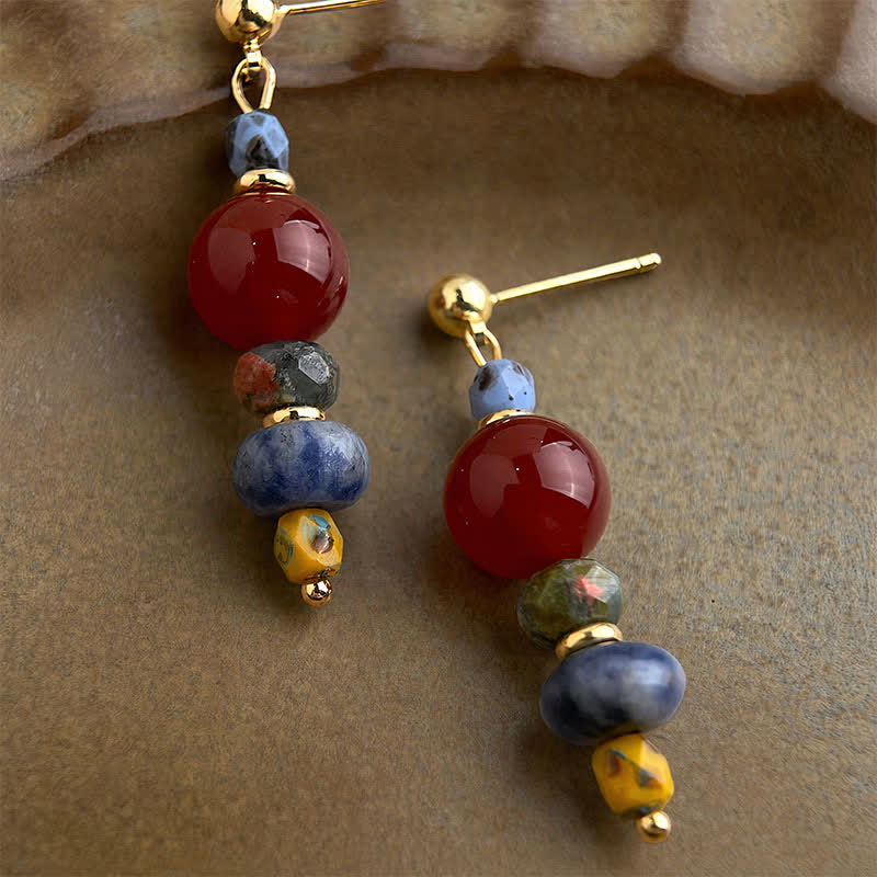 Buddha Stones Boucles d'oreilles pendantes Confiance en agate rouge, unakite et jaspe tacheté bleu - image 3