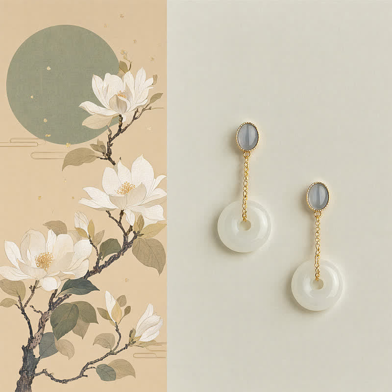 Buddha Stones Boucles d'oreilles pendantes Liuli Peace Buckle Tranquility - Boucle de la paix (poteaux en cuivre) - image 0