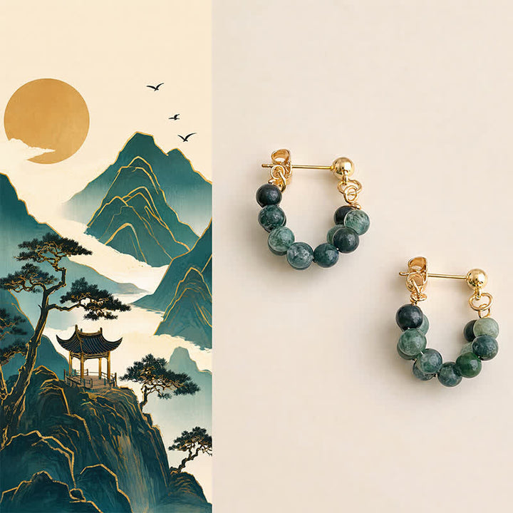 Buddha Stones Boucles d'oreilles créoles de purification artisanales en cuivre et agate indienne - Agate indienne (poteaux en cuivre) - image 0