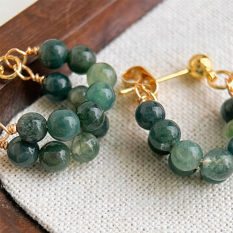 Buddha Stones Boucles d'oreilles créoles de purification artisanales en cuivre et agate indienne - image 2