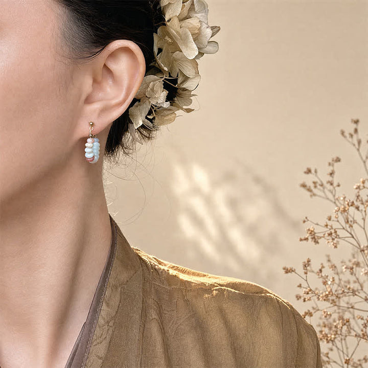 Buddha Stones Boucles d'oreilles créoles Shoushan en pierre et perles, style positif - image 4