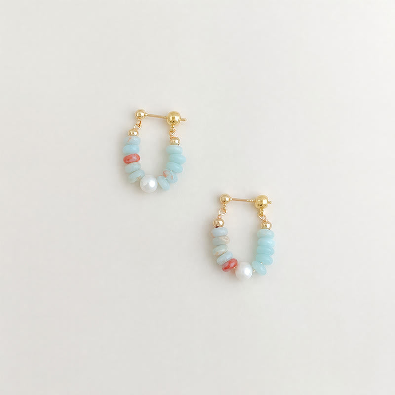Buddha Stones Boucles d'oreilles créoles Shoushan en pierre et perles, style positif - image 1
