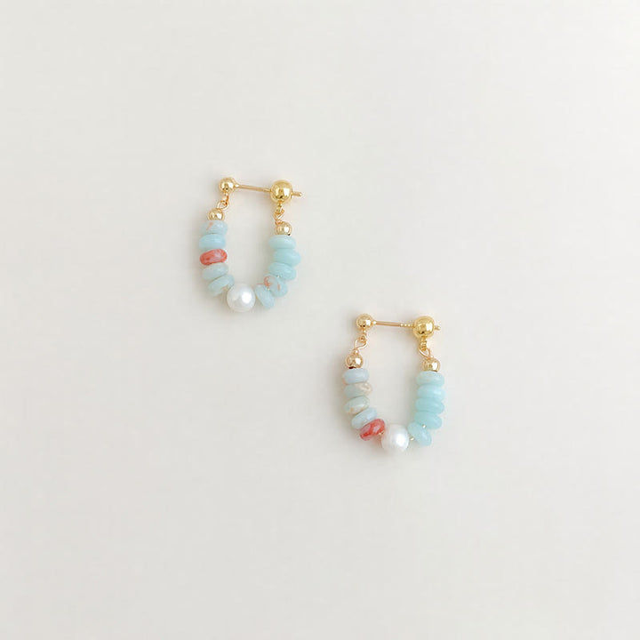 Buddha Stones Boucles d'oreilles créoles Shoushan en pierre et perles, style positif - image 1