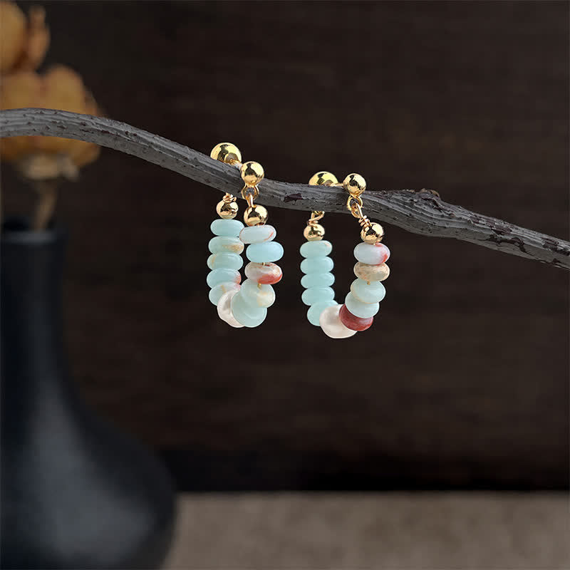 Buddha Stones Boucles d'oreilles créoles Shoushan en pierre et perles, style positif - image 2