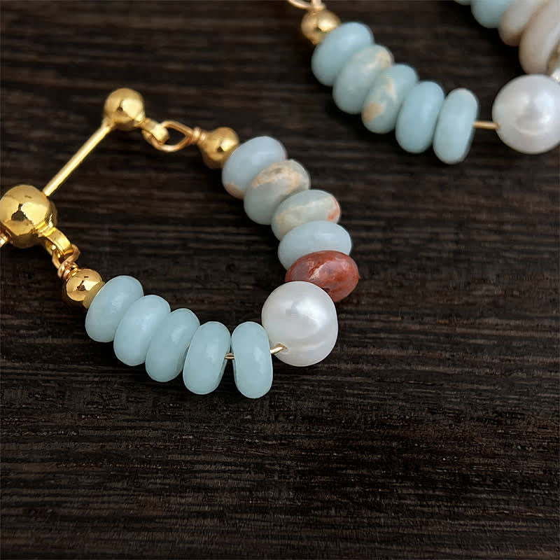 Buddha Stones Boucles d'oreilles créoles Shoushan en pierre et perles, style positif - image 3