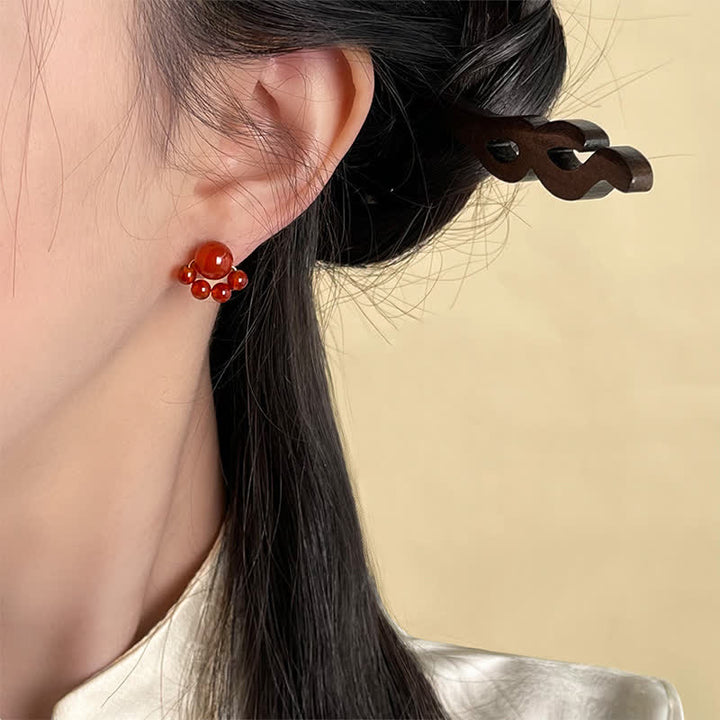 Buddha Stones Boucles d'oreilles en agate rouge faites à la main, motif patte de chat, symbole de confiance - image 3