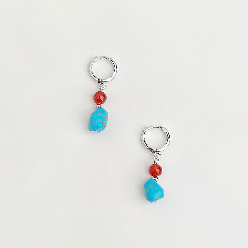 Buddha Stones Boucles d'oreilles créoles de purification en agate rouge turquoise - image 1