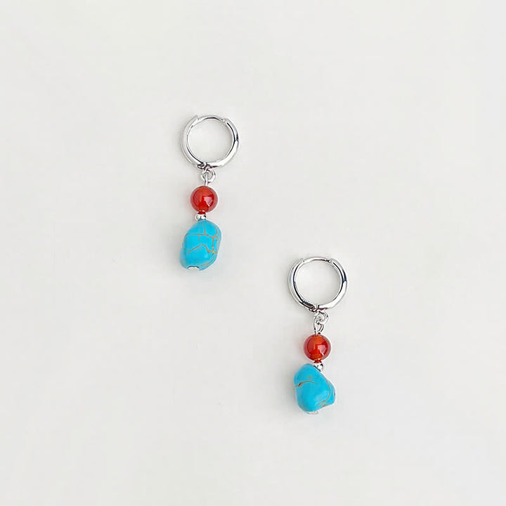 Buddha Stones Boucles d'oreilles créoles de purification en agate rouge turquoise - image 1