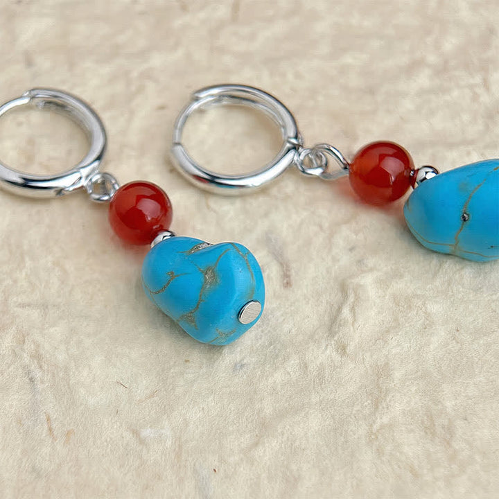 Buddha Stones Boucles d'oreilles créoles de purification en agate rouge turquoise - image 2