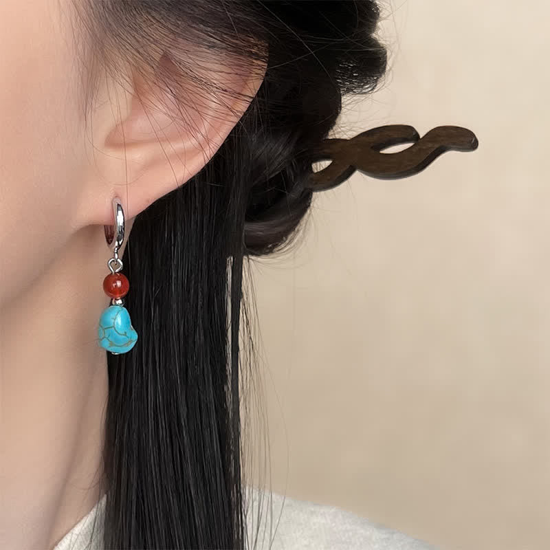 Buddha Stones Boucles d'oreilles créoles de purification en agate rouge turquoise - image 3