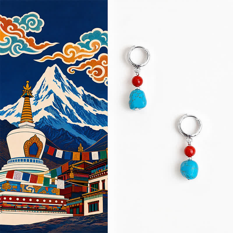 Buddha Stones Boucles d'oreilles créoles de purification en agate rouge turquoise - Agate rouge (poteaux en cuivre) - image 0