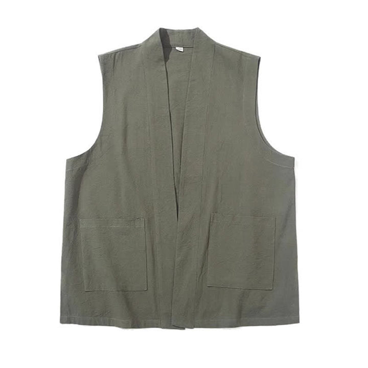 Buddha Stones Gilet homme en coton uni, style Tang, avec poches plaquées, idéal pour le printemps, l'été et l'automne. - image 23